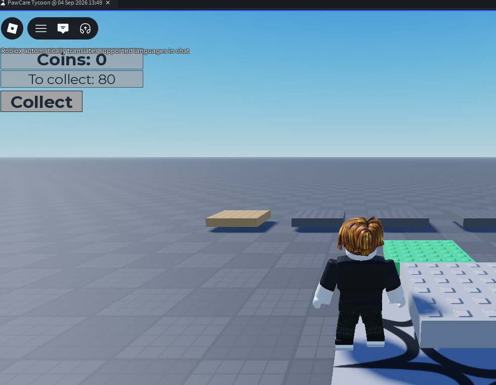 PawCare Tycoon yard with Collect UI and purchase pads